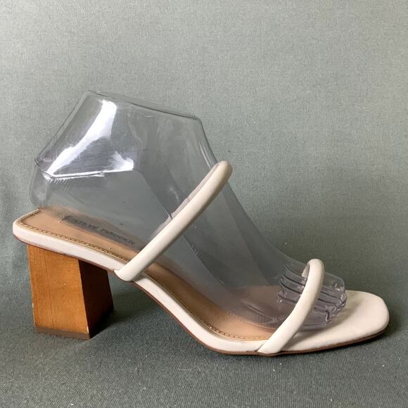 STEVE MADDEN Honey Sandals In Bone Women's Size 7.5 Wooden Heel‎ - Picture 1 of 13